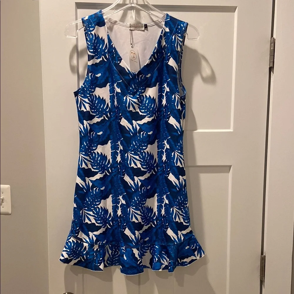Blue and White Ruffled Mini Athletic Sport Sun Dress size large - Picture 1 of 8